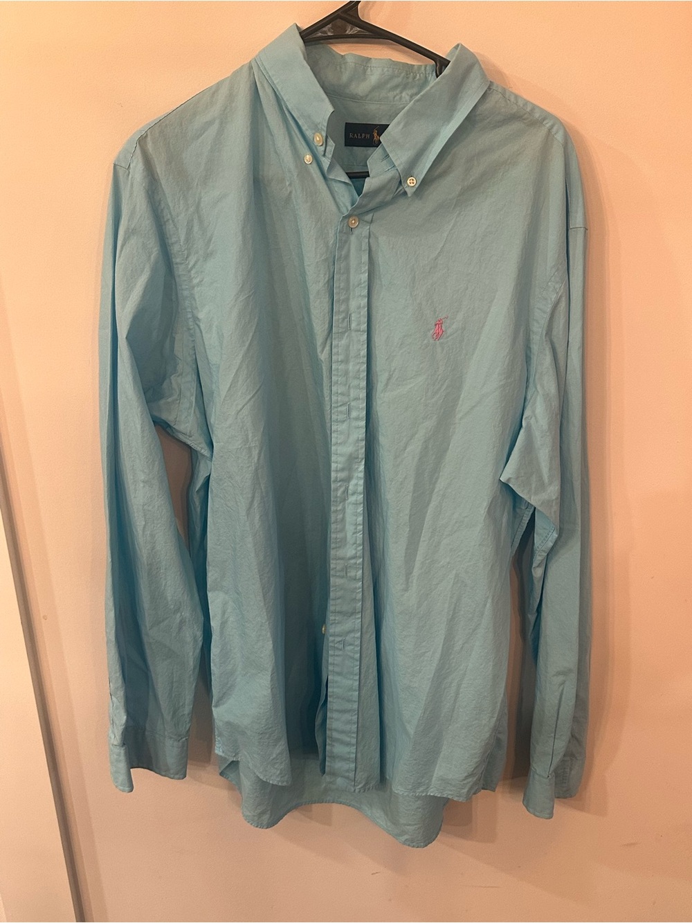 Ralph Lauren Pale Blue Button-Down Shirt with Pink Pony